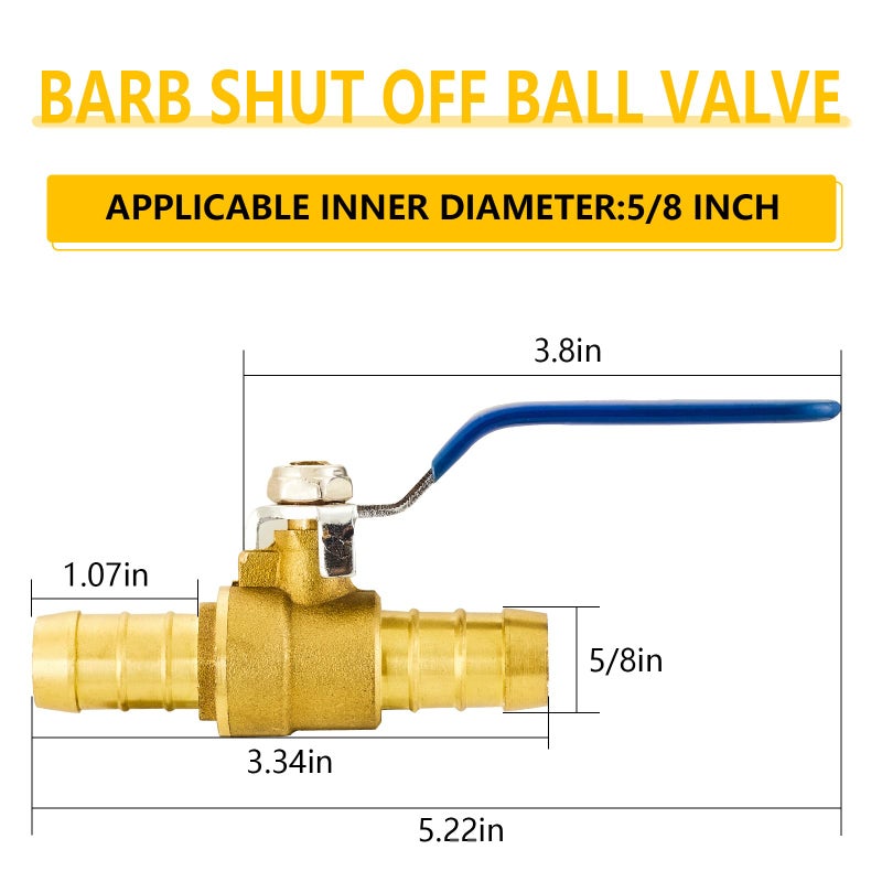 Yoebor Metalwork Forged Brass Full Port Shut Off PEX Ball Valve, 5/8" Barb x 5/8" Barb, 90 Degree, 2 Pcs - Image 5